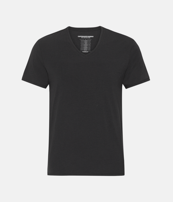 Schwarze Slim Fit Bambus-T-Shirts mit V-Ausschnitt - 2er-Pack