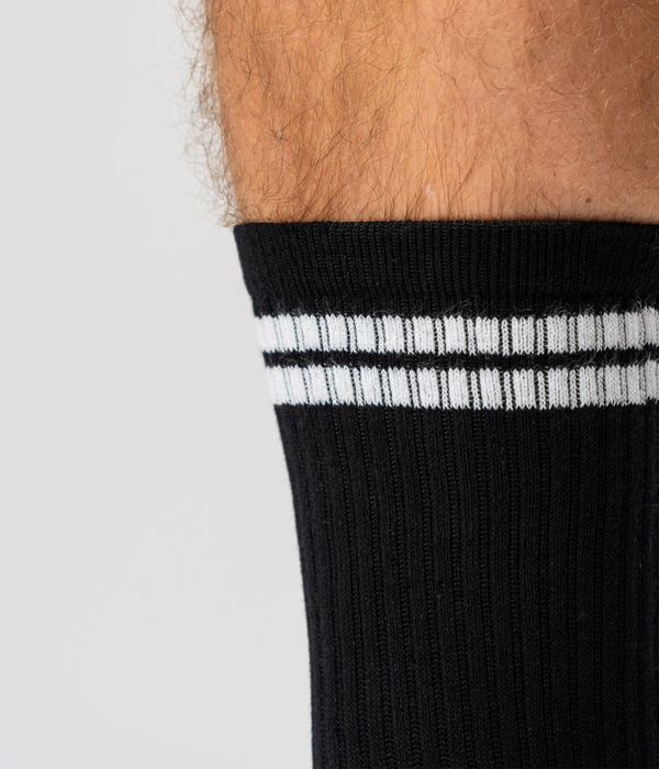 6 par bambus tennissokker sort med hvide striber/navy med hvide striber