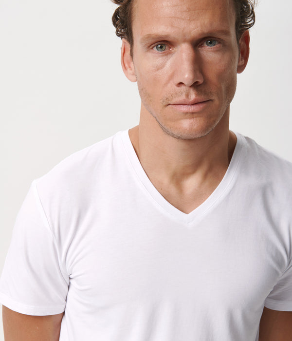 Hvide slim fit v-hals bambus T-shirts - 2 pak Copenhagen Bamboo